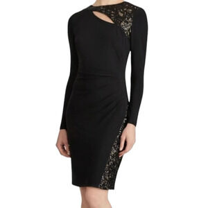 Ralph Lauren Women's Black Shine & Latte Sequin-Trim Long-Sleeve Dress  Size 14